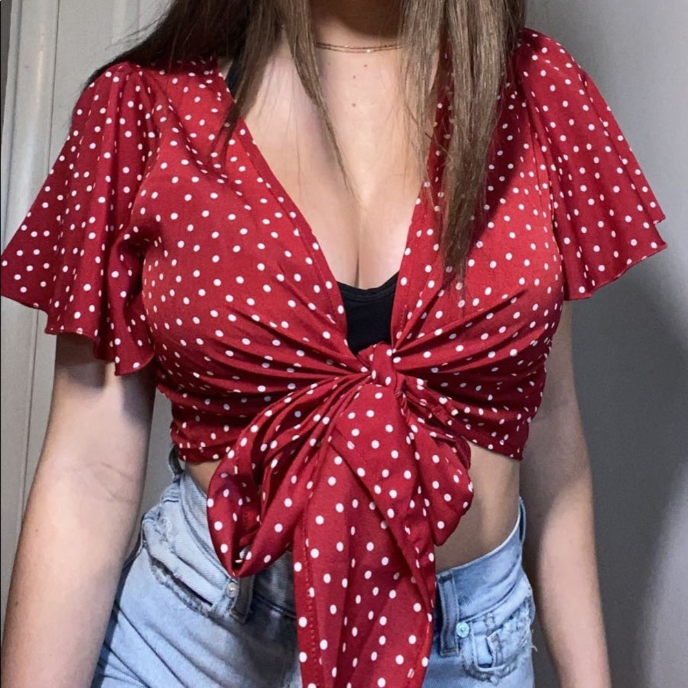 Red tie polka dot top